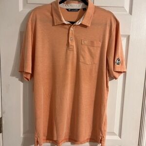 Travis Mathew Golf Polo Shirt‎ Striped Short Sleeve with Logo Peach L